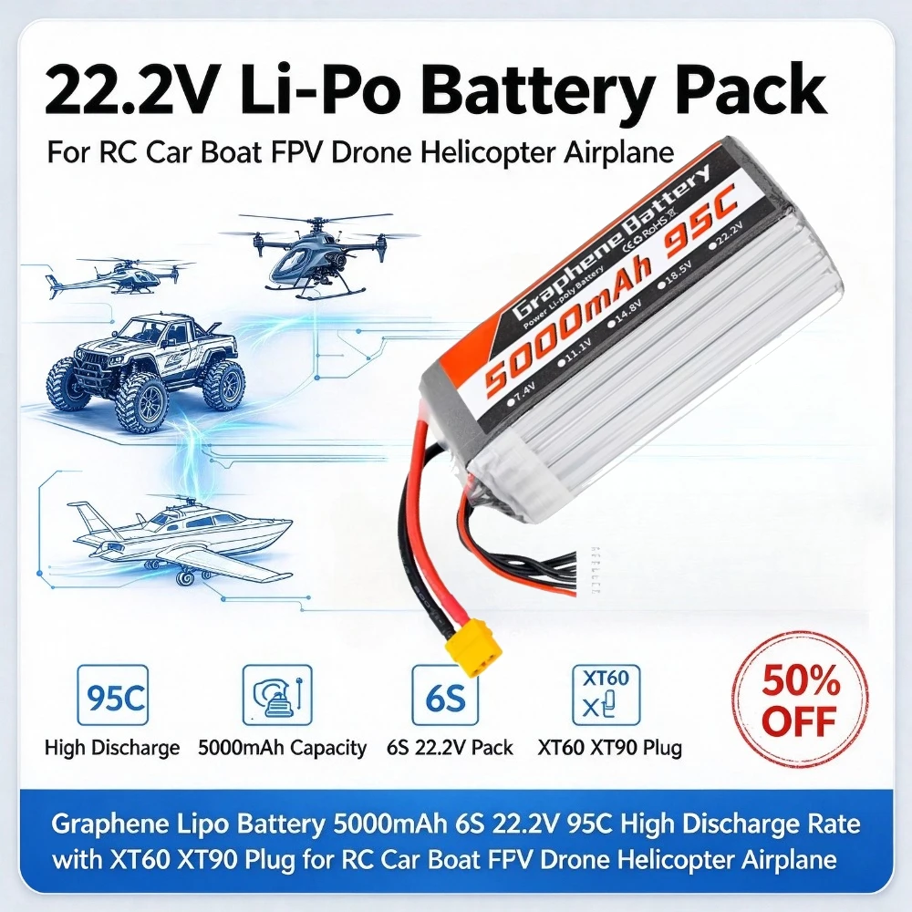 5000mAh 6S 22.2V 95C グラフェンリチウム - 6S Lipo Battery 22.2V 5000Mah のレビューと価格